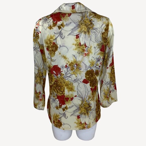 Women Floral Jacket Sleeveless Top Set Office Formal Work Cream Brown Red Size M - Picture 4 of 16